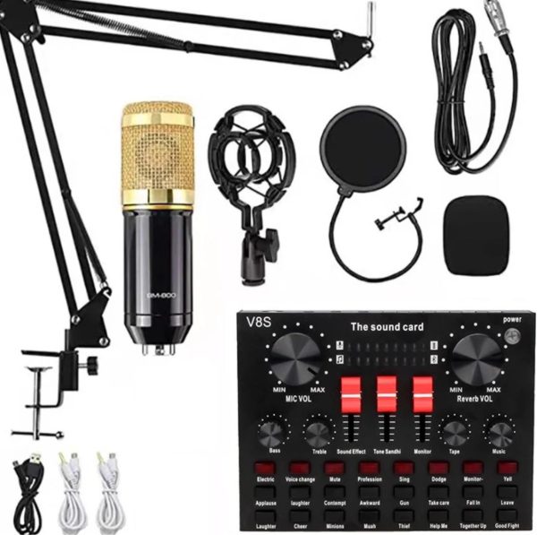 BM800 Condenser Mic with V8 Live USB Mixer Sound Card